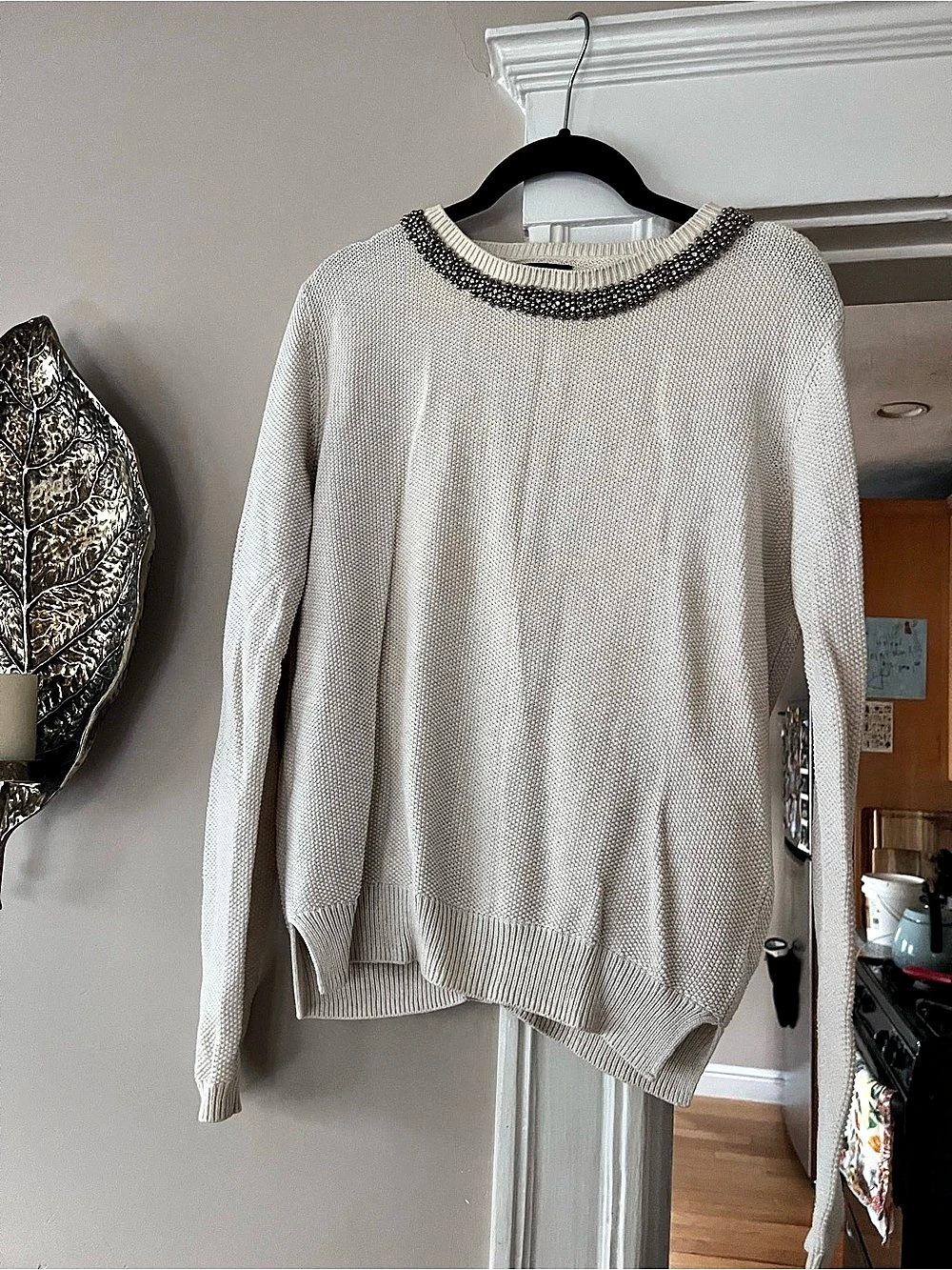 Topshop Embellished Crew Neck Sweater in White